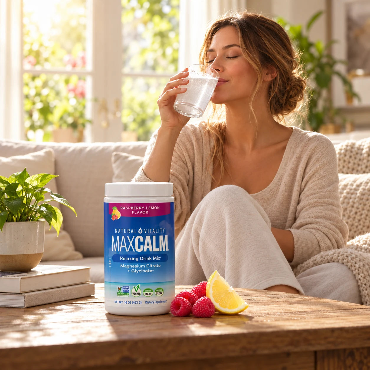 Imagen promocional de MaxCalm en una rutina de pausa en casa